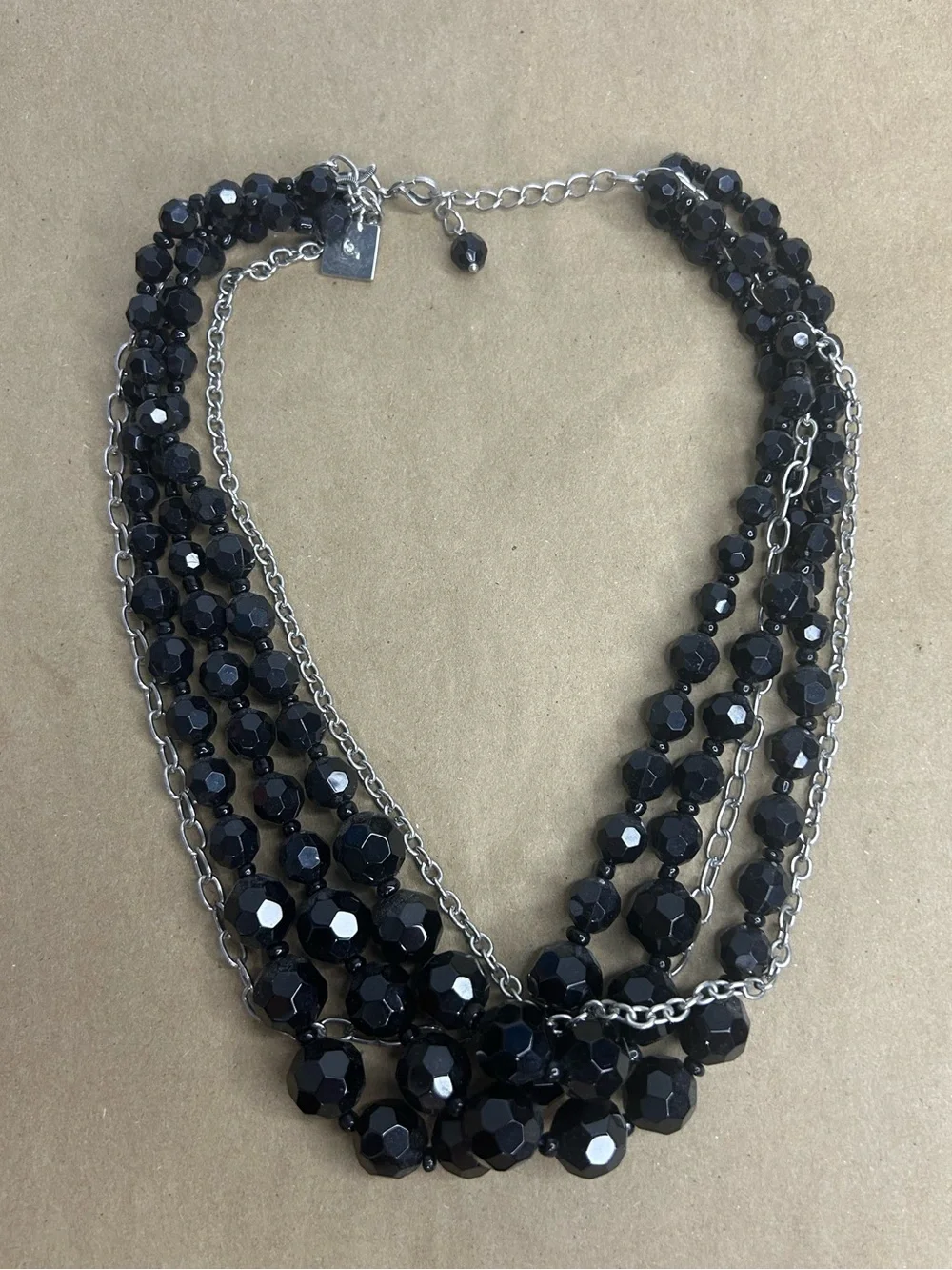 5 for $25🔥Multi-Strand Black Beaded & Silver Chain Necklace